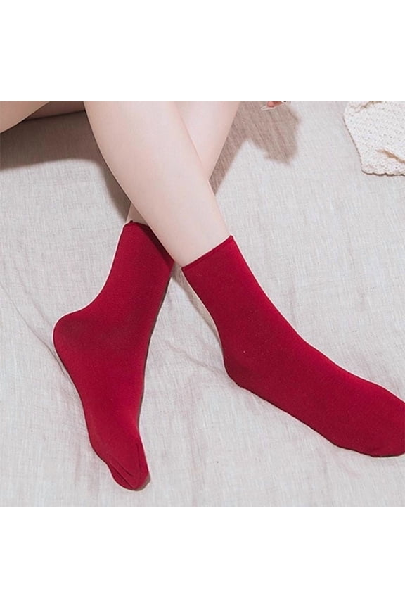 Women and Men Thick Fleece Line Winter Socks – Cold-Proof, Heated Snow Socks with Thermal Zone Technology, Mid-Calf, Unisex Floor Socks for All-Day Warmth Wine