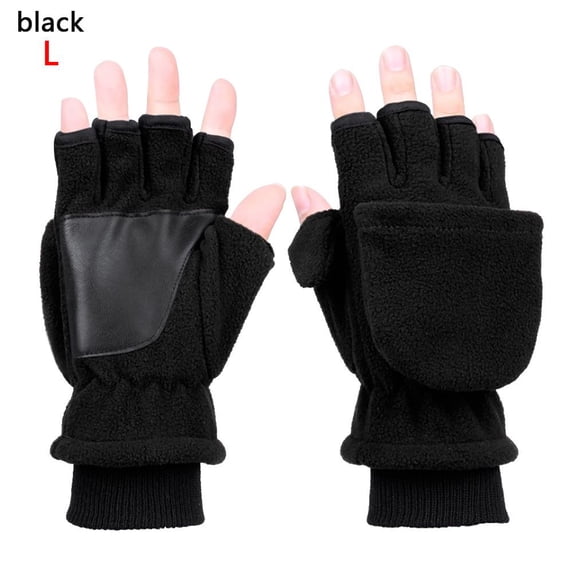 Women Men Thicken Driving Cycling Warm Convertible Touch Screen Gloves Sport Mittens Fingerless Gloves BLACK L