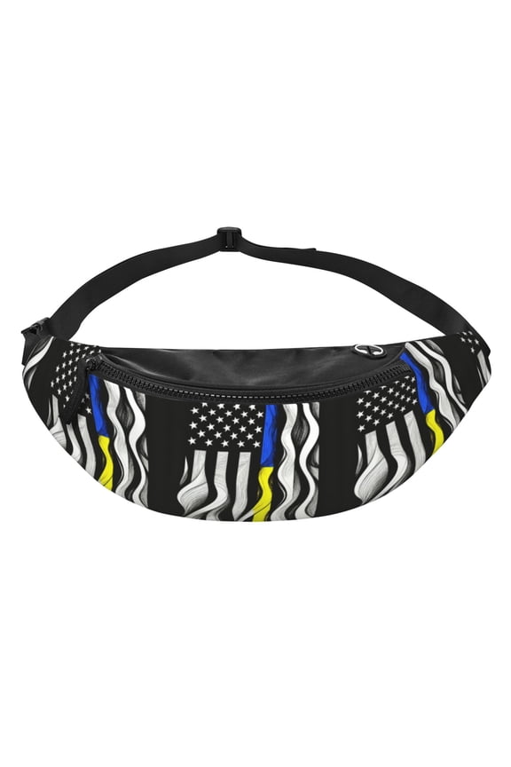 Women Men Thin Blue Gold Line Flag Fanny Pack Sling Crossbody Bag for Outdoor Travel Sports Hiking