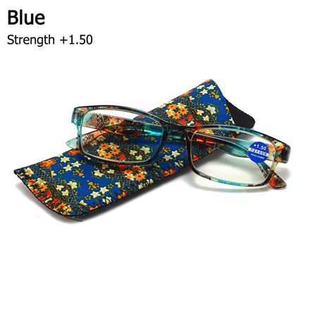 Women Men Ultralight Vision Care PC Frame Far Sight Eyewear Reading Glasses Presbyopic Eyeglasses Glasses with Bag BLUE STRENGTH +1.50