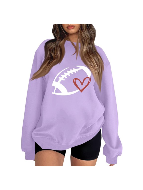 Women Men Unisex Lightweight Long Sleeve Crewneck Pullover Sweatshirt Fashion Print Hoodie Purple M Casual Loose Fit Graphic Top Streetwear Oversized Sweater Cute Heart Design Autu