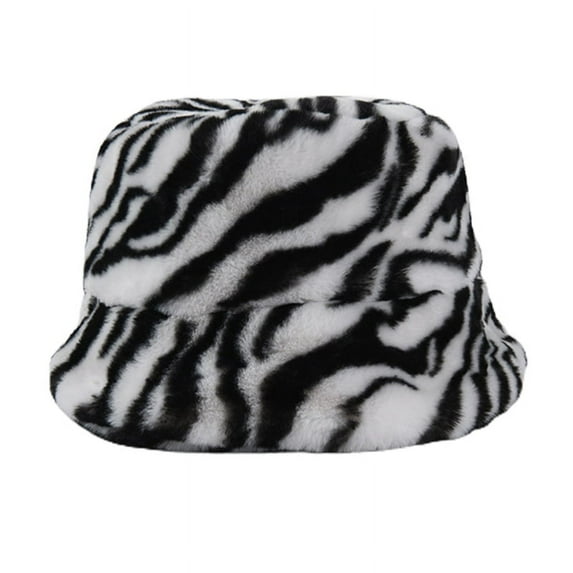 Women Men Vintage Leopard Zebra Animal Print Bucket Hat Winter Thicken Fuzzy Plush Warm Harajuku Packable Fisherman Cap
