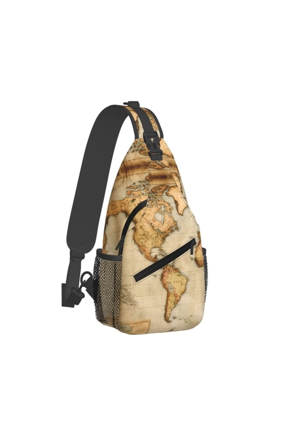 Women Men Vintage Style World Map Crossbody Sling Bag Casual Chest Bakpack