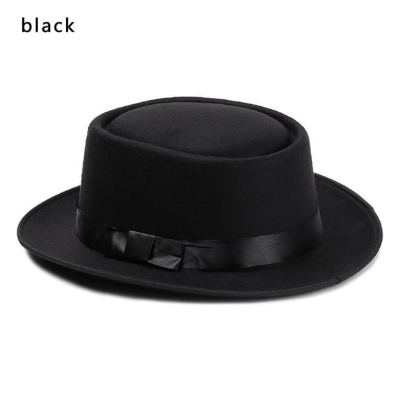 Women Men Vintage Wide Brim Dress Dance Party Woolen Stage Performance Fedora Hat Panama Cowboy Hat Jazz Cap BLACK
