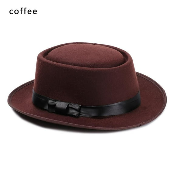 Women Men Vintage Wide Brim Dress Dance Party Woolen Stage Performance Fedora Hat Panama Cowboy Hat Jazz Cap COFFEE