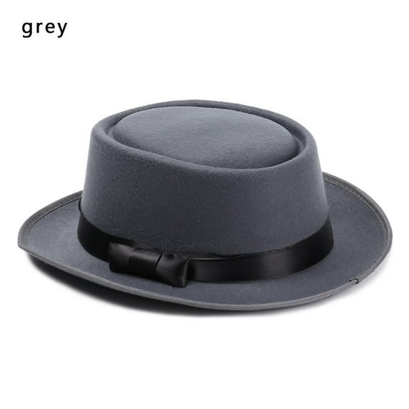 Women Men Vintage Wide Brim Dress Dance Party Woolen Stage Performance Fedora Hat Panama Cowboy Hat Jazz Cap GREY