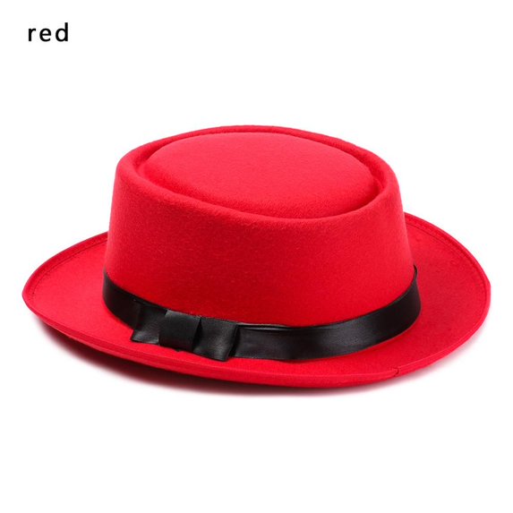 Women Men Vintage Wide Brim Dress Dance Party Woolen Stage Performance Fedora Hat Panama Cowboy Hat Jazz Cap RED