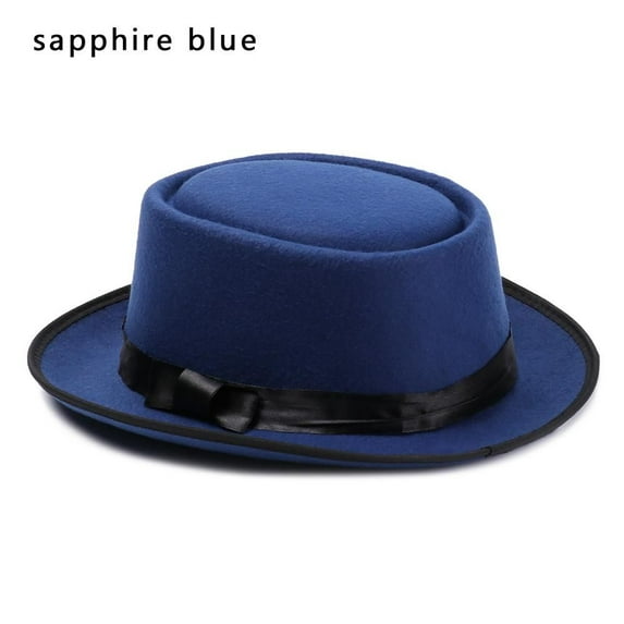 Women Men Vintage Wide Brim Dress Dance Party Woolen Stage Performance Fedora Hat Panama Cowboy Hat Jazz Cap SAPPHIRE BLUE