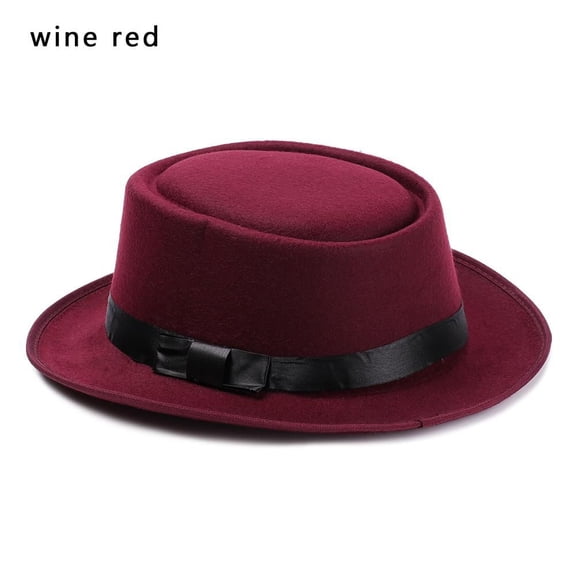 Women Men Vintage Wide Brim Dress Dance Party Woolen Stage Performance Fedora Hat Panama Cowboy Hat Jazz Cap WINE RED