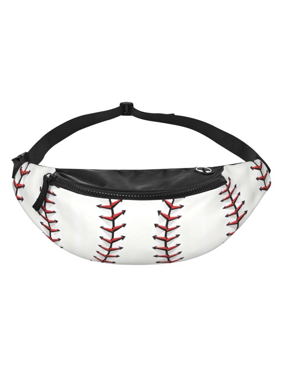 Women Men White Baseball Fanny Pack Sling Crossbody Bag for Outdoor Travel Sports Hiking