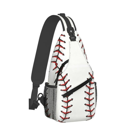 Women Men White Baseball Sling Backpack Casual Shoulder Sling Bag Gym Travel Hiking Daypack