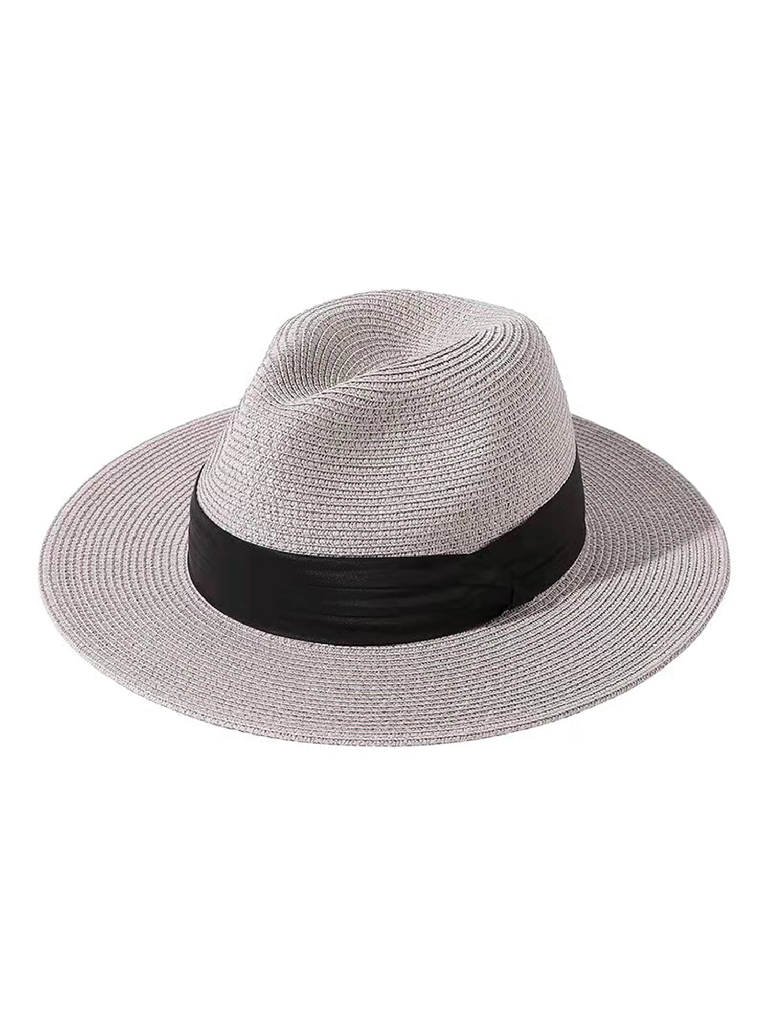 Women Men Wide Brim Straw Hats Panama Roll up Foldable Hat Fedora