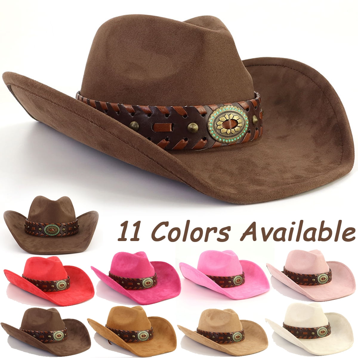 Women Men Wide Brim Western Cowboy Hats Belt Buckle Panama  display picture 3