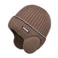 thumbnail image 1 of Women Men Winter Beanie Hat Solid Color Unisex Knit Wool Hat Thickened Ribbed Fleece Lined Hat with Earflaps, 1 of 7