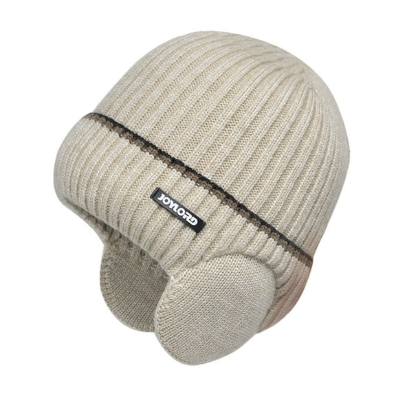 Women Men Winter Beanie Hat Solid Color Unisex Knit Wool Hat Thickened Ribbed Fleece Lined Hat with Earflaps