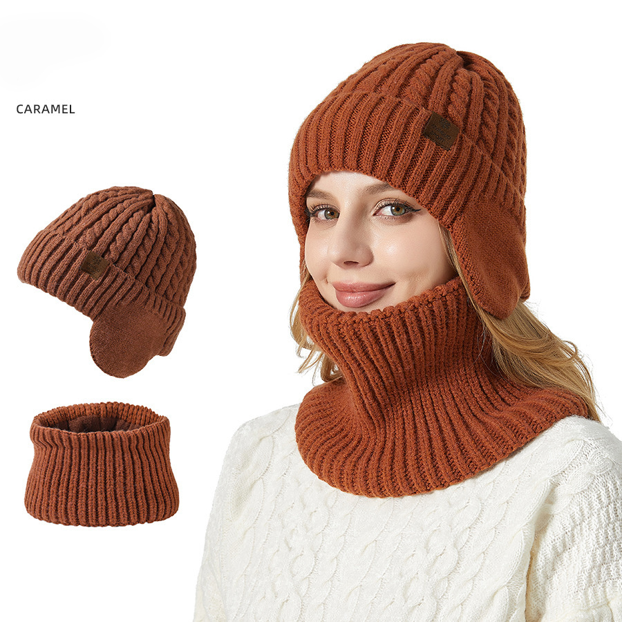 Women Men Winter Beanie Hats, Two Pieces Fleece Lined Knit Balaclavas Mask Set, Unisex Skull Neck Circle Scarf Ski Snow Hat