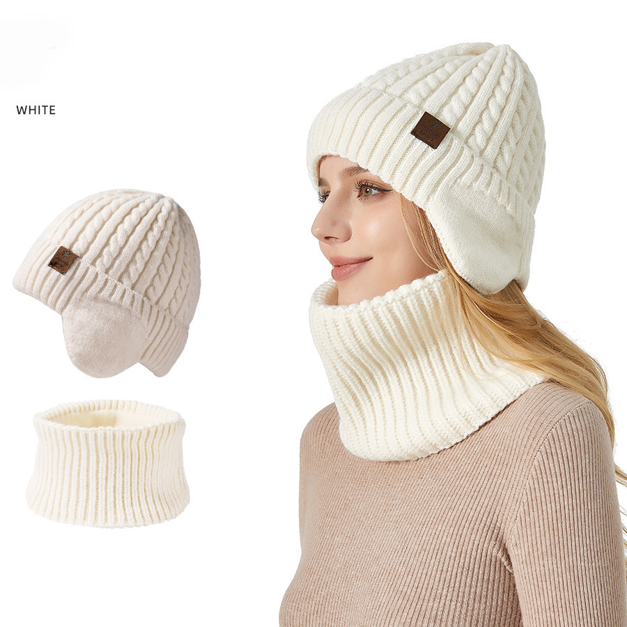 Women Men Winter Beanie Hats, Two Pieces Fleece Lined Knit Balaclavas Mask Set, Unisex Skull Neck Circle Scarf Ski Snow Hat