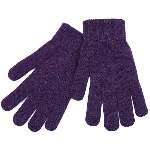 Women Men Winter Knit Thick Full Finger Gloves Solid Color Plush Lining Outdoor Windproof Thermal Mittens Hand Warmer Purple