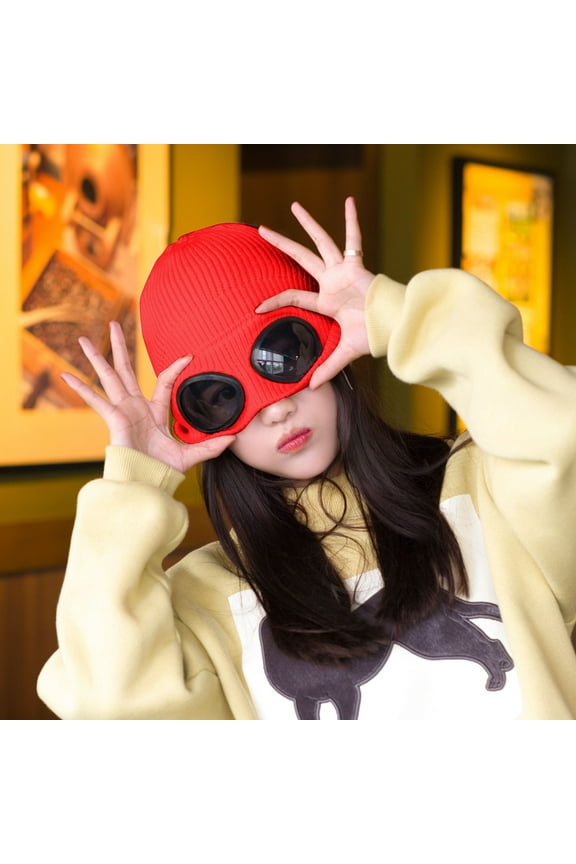 Women&Men Winter Slouchy Knit Warm Hats Thick Goggles Plus Velvet Ski Hat Knitted Warm Wool Hat Rabbit Hat Thermal Hats for Women Trapper Hat for Men Snow Hats Rabbit Ears Hat Men Trapper Hats for Men