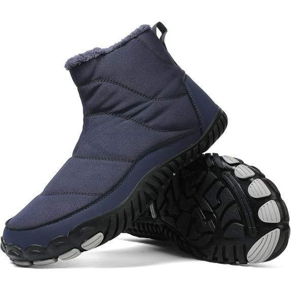 Women Men Winter Snow Boots Barefoot Shoes Warm Fur Lined Minimalist Wide Toe Box Zipper Closure Non Slip Chelsea Ankle Boots