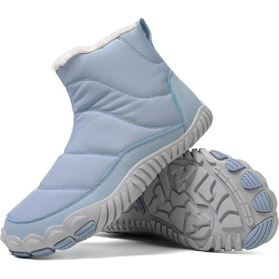 Women Men Winter Snow Boots Barefoot Shoes Warm Fur Lined Minimalist Wide Toe Box Zipper Closure Non Slip Chelsea Ankle Boots