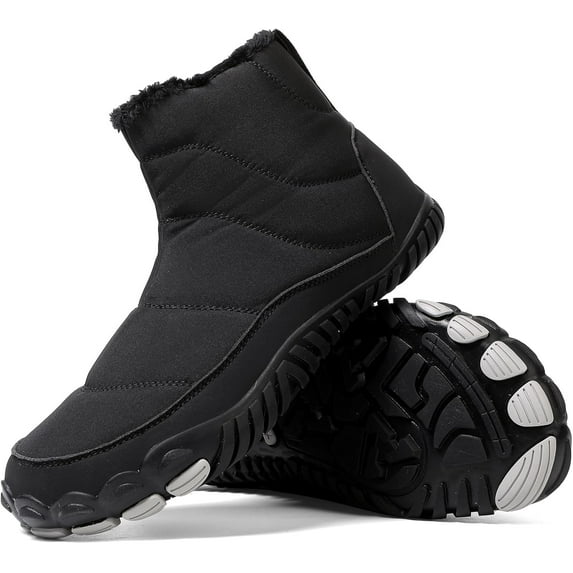 Women Men Winter Snow Boots Barefoot Shoes Warm Fur Lined Minimalist Wide Toe Box Zipper Closure Non Slip Chelsea Ankle Boots