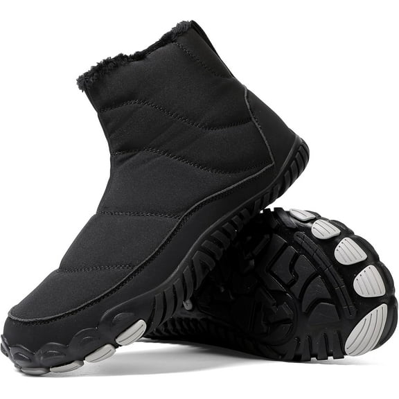 Women Men Winter Snow Boots Barefoot Shoes Warm Fur Lined Minimalist Wide Toe Box Zipper Closure Non Slip Chelsea Ankle Boots