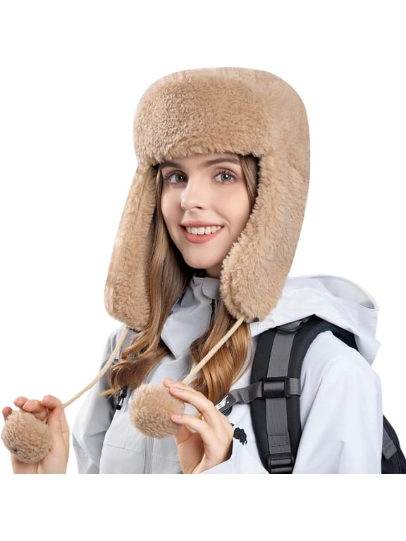 Women Men Winter Trapper Hats Ear Flaps Ushanka Trooper Hunting Hat Outdoor Ski Snow Windproof Cap