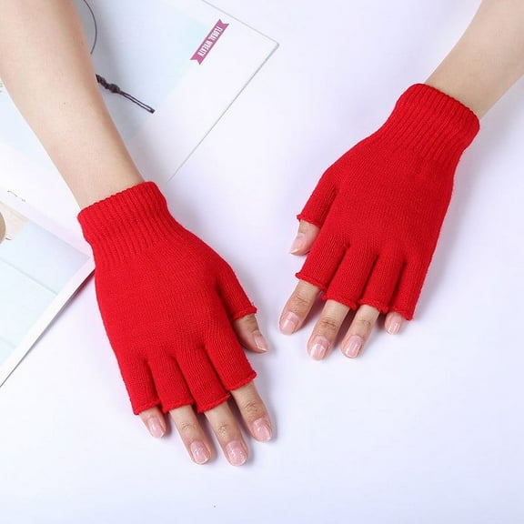Women Men Winter Warm Knitted Fingerless Half Finger Gloves Knit Mitten,Red Gloves,Hand Protection Equipment