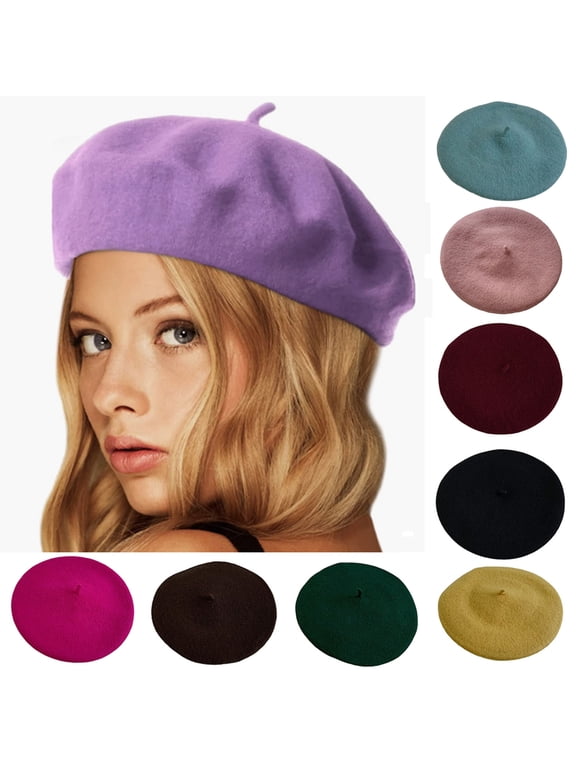 Women Men Wool French Beret Solid Color Warm Beanie Hat Artist Painter Fancy Dress Costumes