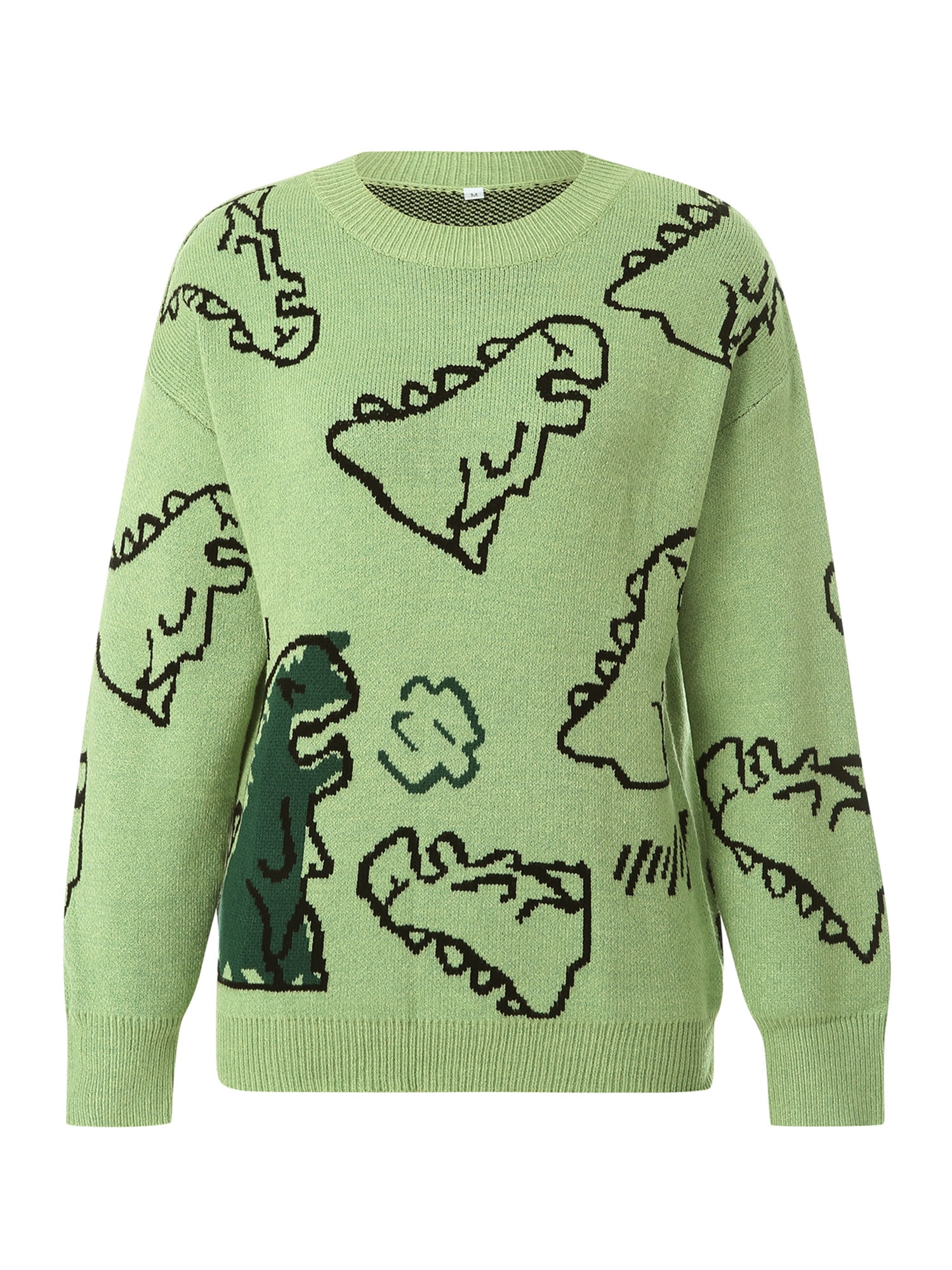 Women Men Y2K Dinosaur Print Overiszed Sweater Long Sleeve