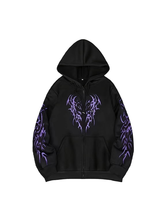 Women Men Y2K Zip Up Hoodie Dark Gothic Trendy Oversized Sweatshirt Punk Grunge Alt Hoodie Outwear