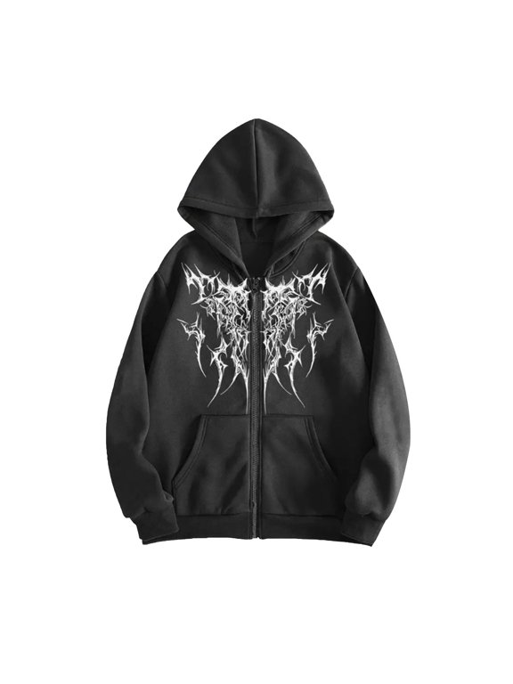 Women Men Y2K Zip Up Hoodie Gothic Graphic Grunge Alt Baggy Hooded Sweatshirt Outwear Punk Streetwear