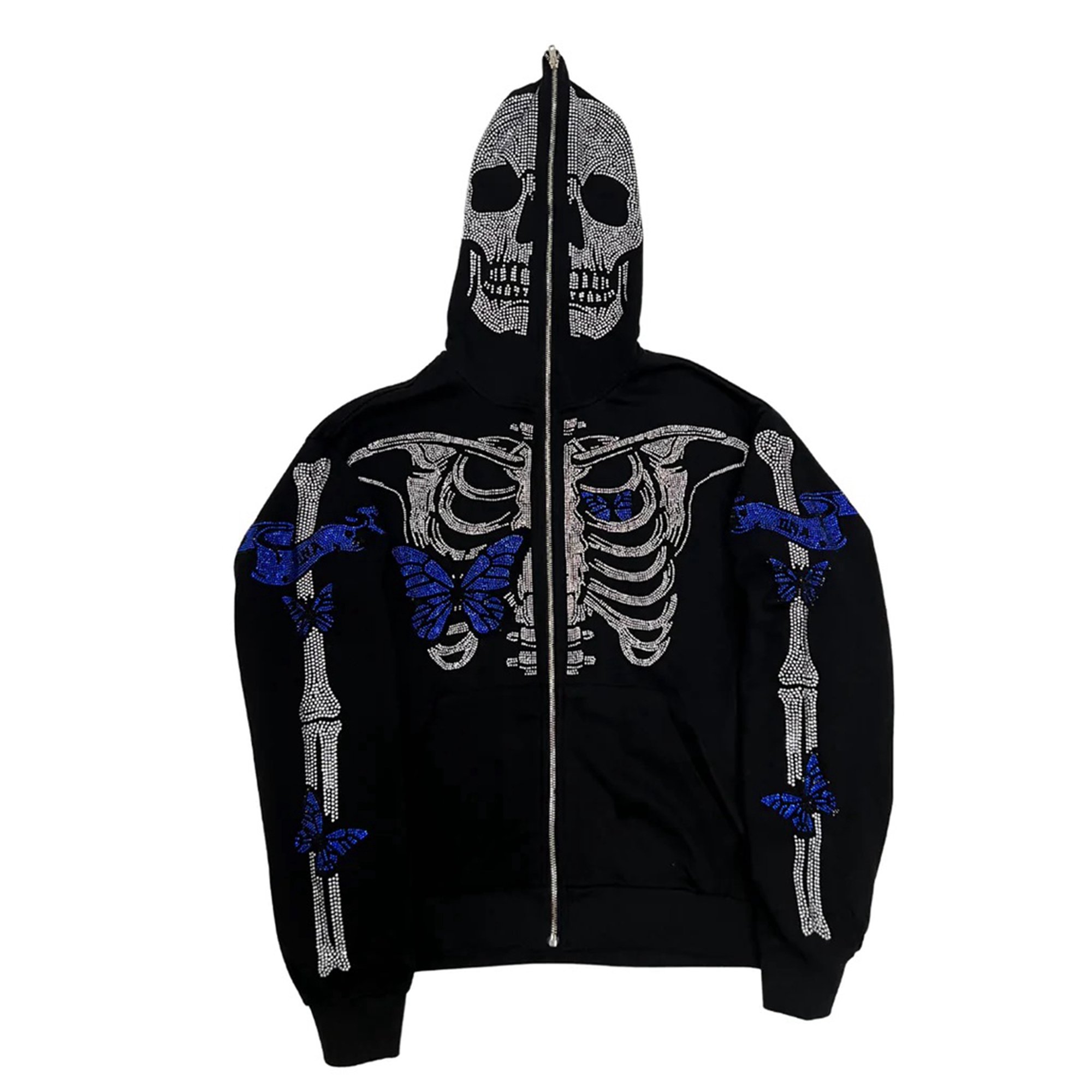 Women Men Y2k Skeleton Zip Up Hoodies Long Sleeve Rhinestone Skull Print Hooded  Sweatshirt Oversized Jackets Streetwear - Walmart.com