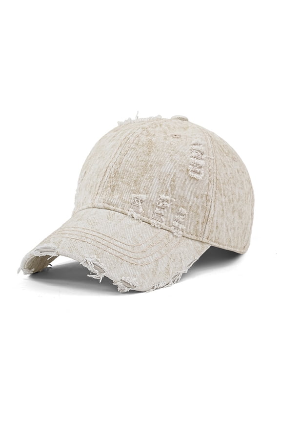 Women Men's Baseball Cap Soft Washed Cotton Cap Frayed Edge Sunhat Adjustable Hat Flat Top Hat Beach Vacation Beige