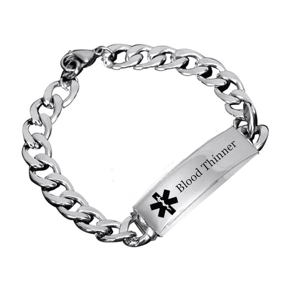 Women Men's Medical Alert Blood Thinner Bracelet Personalized Medic ID Bracelets Wrist Cuban Chain Custom ICE Namplate Stainless Steel Identification Jewelry for Emergency, 8.66 inch