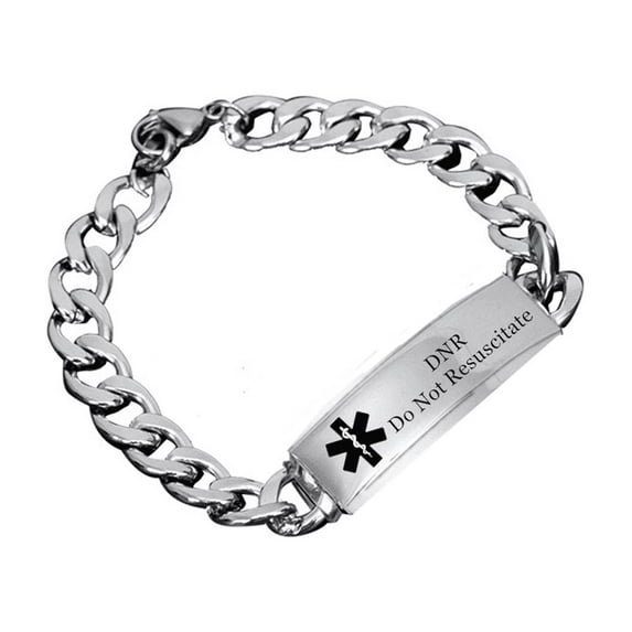 Women Men's Medical Alert DNR Bracelet Personalized Medic ID Bracelets Wrist Cuban Chain Custom ICE Namplate Stainless Steel Identification Jewelry for Emergency, 8.66 inch