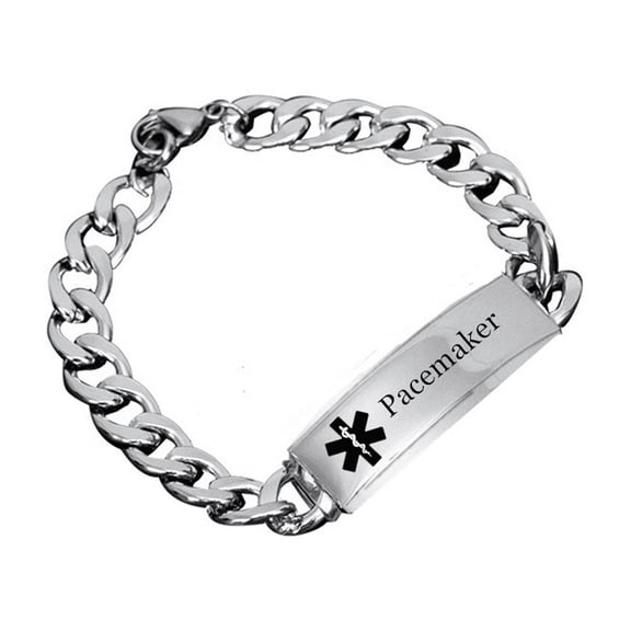 Women Men's Medical Alert Pacemaker Bracelet Personalized Medic ID Bracelets Wrist Cuban Chain Custom ICE Namplate Stainless Steel Identification Jewelry for Emergency, 8.66 inch