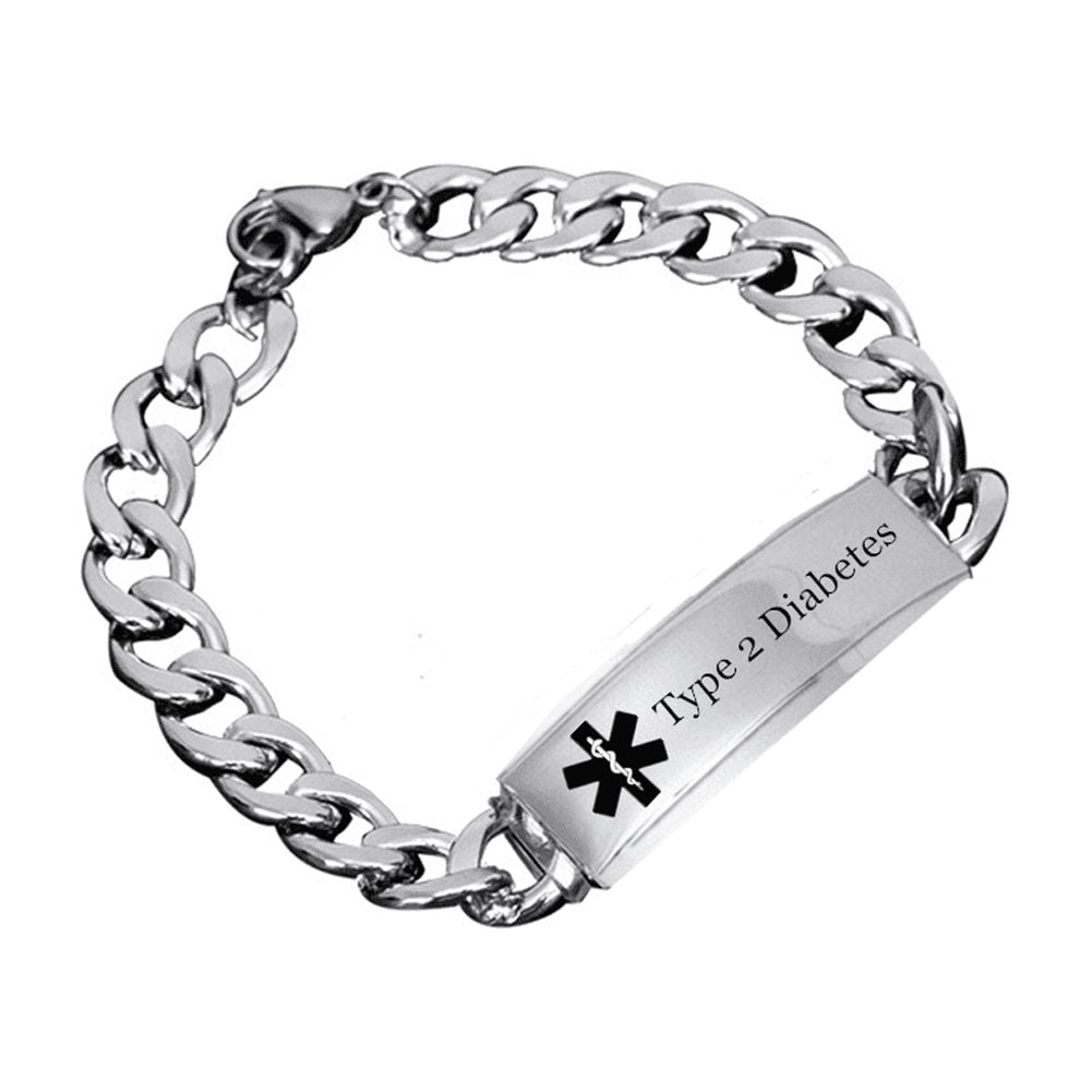 Women Men's Medical Alert Type 2 Diabetes Bracelet Personalized Medic