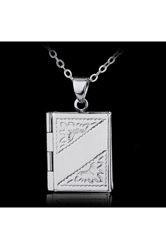 Women Men's Silver Book Photo Locket Square Box Pendant Necklace Chain B6Z0