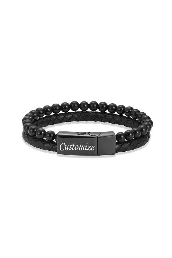 Women Men's Stone and Leather Double Layer Bangle Cremation Jewelry for Ashes Holder Funeral Urn Bracelet for Ashes