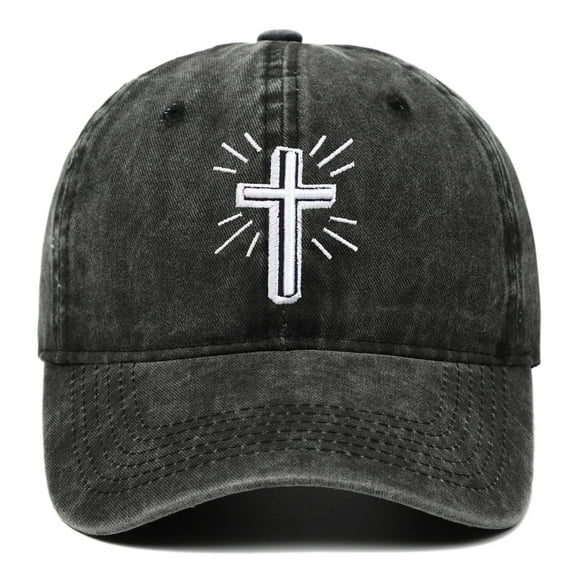 Women Mens Baseball Cap Embroidered Jesus Cross Baseball Cap Basketball Outdoor Sports Hop Adjustable Sun Hat Black One Size