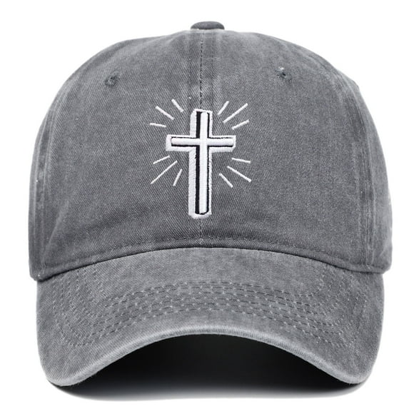 Women Mens Baseball Cap Embroidered Jesus Cross Baseball Cap Basketball Outdoor Sports Hop Adjustable Sun Hat Grey One Size