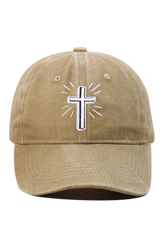 Women Mens Baseball Cap Embroidered Jesus Cross Baseball Cap Basketball Outdoor Sports Hop Adjustable Sun Hat Khaki One Size