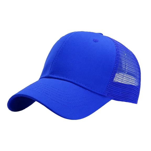 Women Mens Baseball Cap Structured Trucker Baseball Cap Six Panel Flat Bill Adjustable Mesh Back Hat For Blue One Size