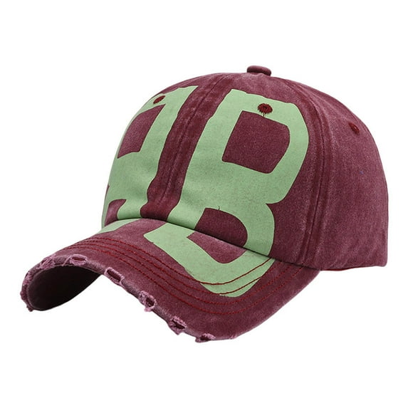 Women Mens Baseball Cap Womens Distressed Washed Denim Soft Top Letter Print Sun Hat Adjustable For Running Workouts Red One Size