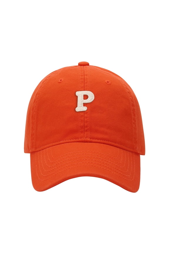 Women Mens Baseball Caps Letter P Soft Top Baseball Cap Adjustable Outdoor Sun Hat For Casual Wear Orange One Size