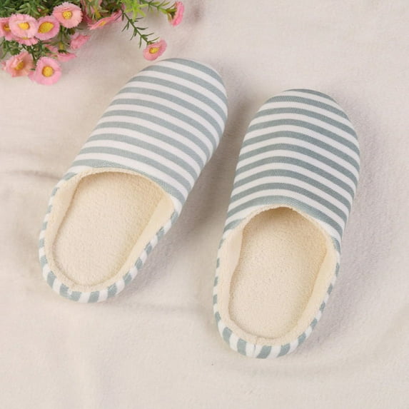 Women Mens Comfort Knitted Cotton Slippers Washable Flat Closed Toe Ultra Lightweight Indoor Shoes with Non-Slip Sole