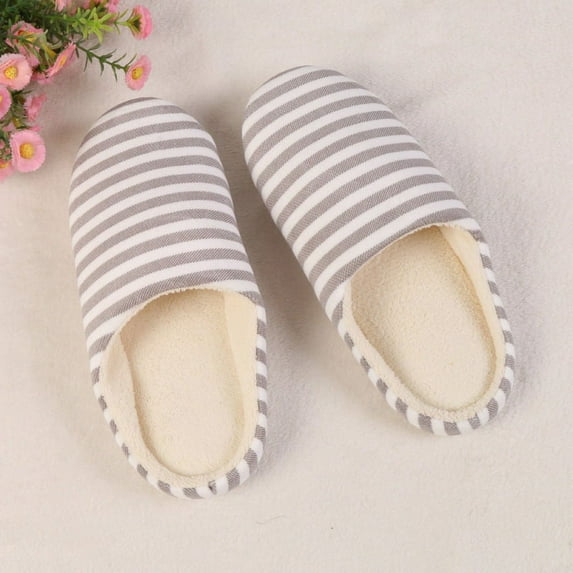 Women Mens Comfort Knitted Cotton Slippers Washable Flat Closed Toe Ultra Lightweight Indoor Shoes with Non-Slip Sole