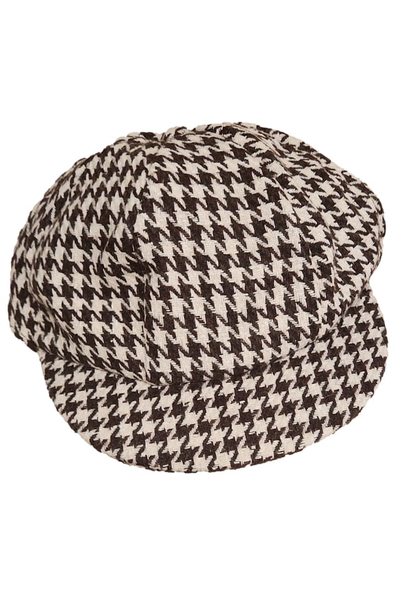 Womens Brown Houndstooth Newsboy Hat Cap